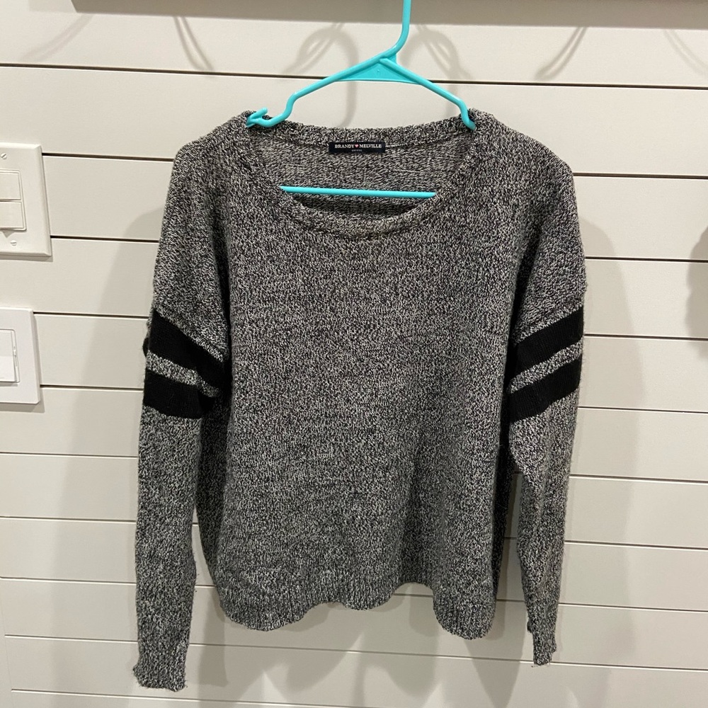 Brandy Melville Gray Cropped Striped Sweater